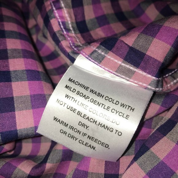Tallia Button Up Shirt Flip Cuffs Mens  XL 17 1/2 Purple Blue Plaid Long Sleeve - Picture 4 of 6